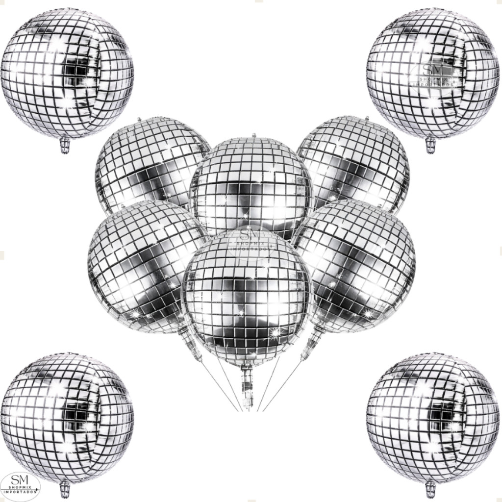 Kit Balao Metalizado Globo Espelhado 4D Orbz Discoteca Grande Balada Festa Decoração 2/5/10/20 un