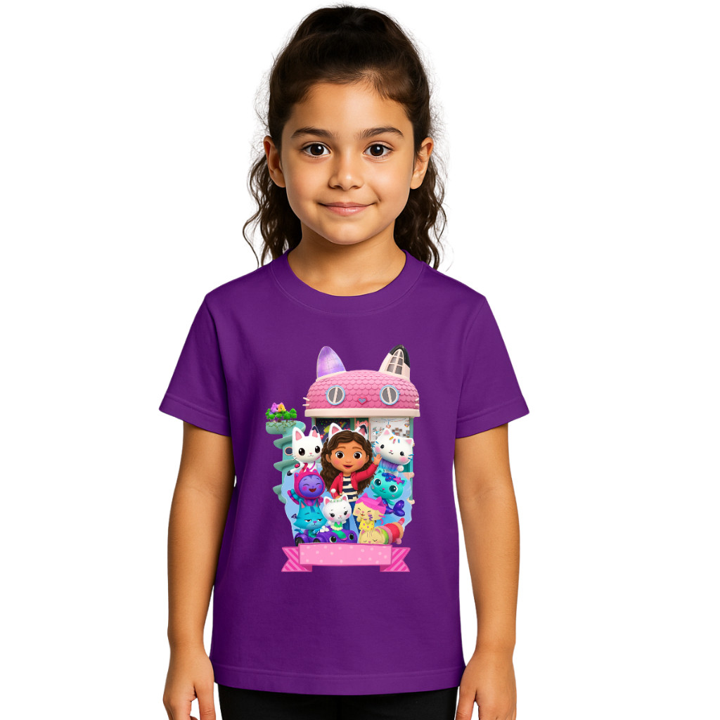 Camiseta Infantil Feminina Personagens da Casa Mágica da Gabby – Algodão Confortável