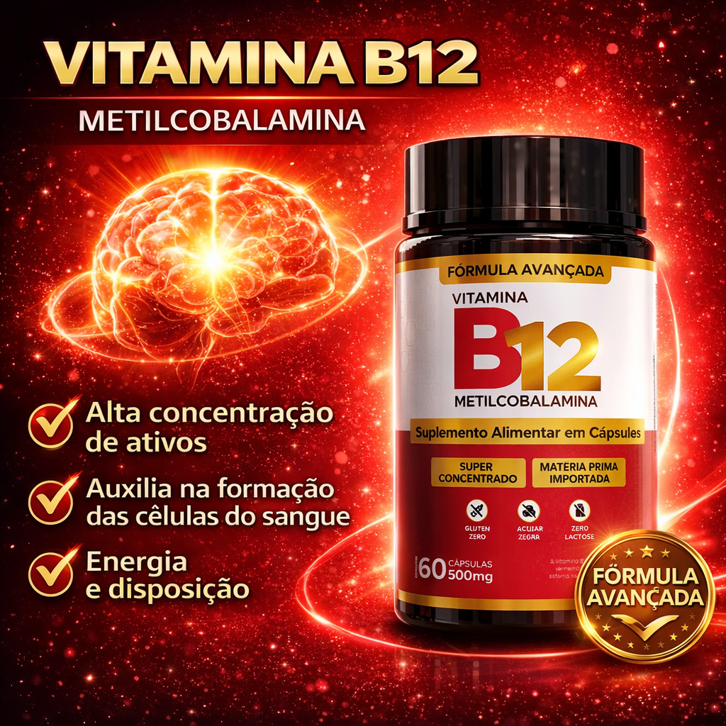 Vitamina B12 Metilcobalamina 100% Pura  Alta Absorçã – 60 Cápsulaso 500mg