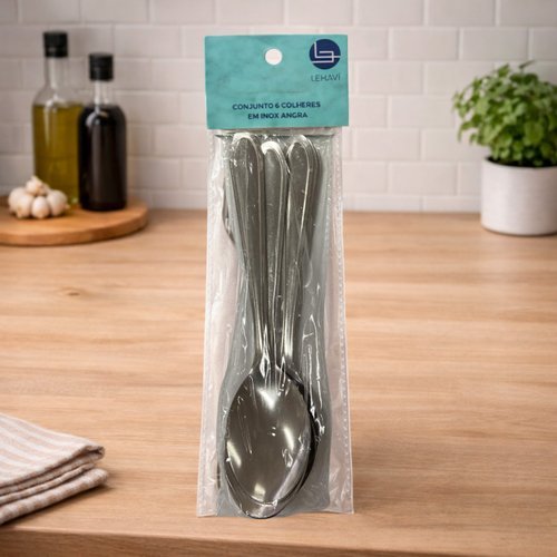 Conjunto Colheres Inox Sobremesa Mesa Alta Durabilidade Design Elegante Kit 6 Unidades