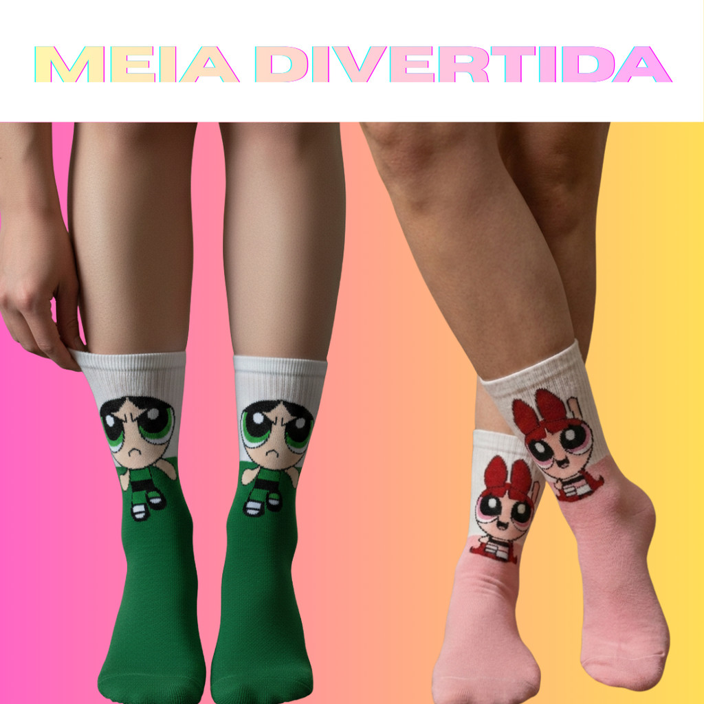 Meia Divertida Cano Longo Personagens Casual Academia Corrida Bike Tamanho Único 35 ao 44 em Oferta na Shopee