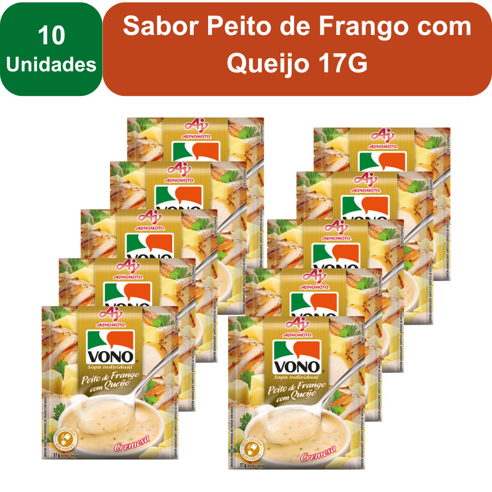 Kit 10 Unidades Sopas Cremosas VONO® Individual Sabor Peito de Frango com Queijo 17G