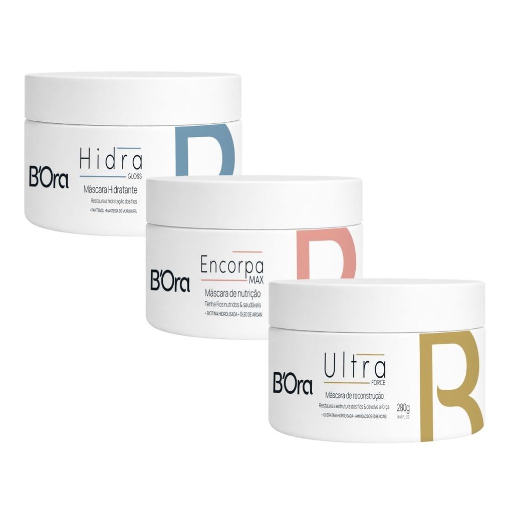 Kit Máscara Cronograma Capilar B'Ora Hidratação, Encorpa Cabelo e Ultra Force - 3 produtos