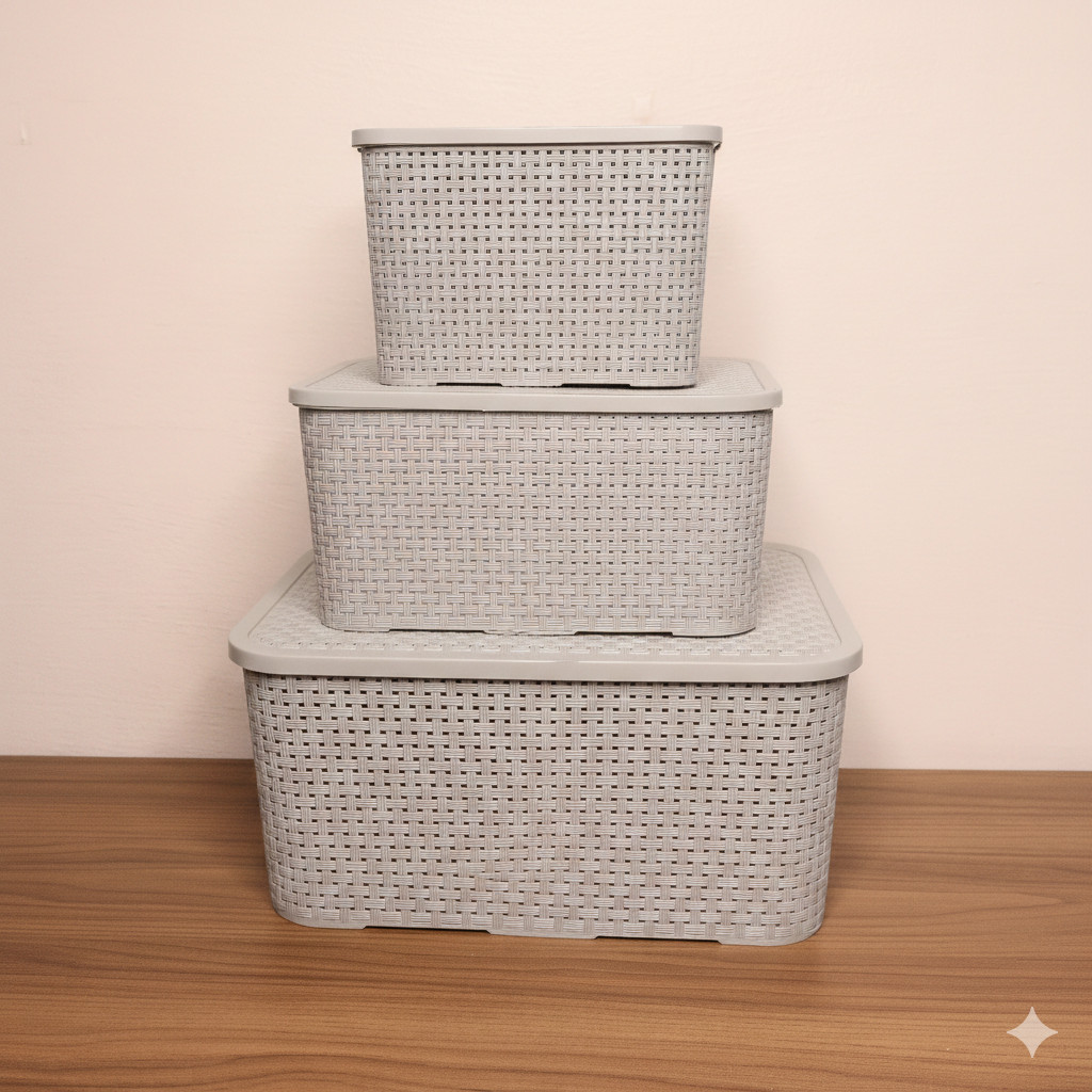 Caixas Organizadoras Rattan Kit 3 tamanhos Cores Plastico 3,5L , 7L e 18L