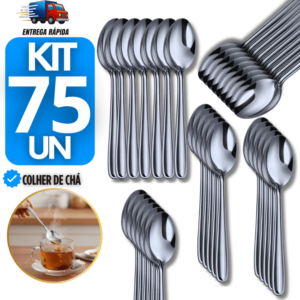 Conjunto Colher Chá Aço Inox Talher Café Cozinha Bar Restaurante Buffet Cafeteria Talheres Colheres