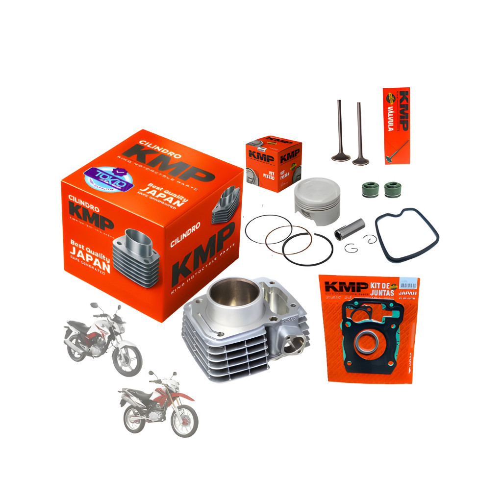 KIT CILINDRO KMP + PISTÃO + VÁLVULAS TITAN/FAN/BROS 150