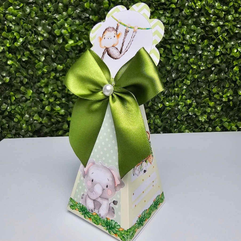 Caixa Cone Pirâmide SAFARI MENINO VERDE - Personalizados - Festa infantil - Aniversário - Lembrancinha