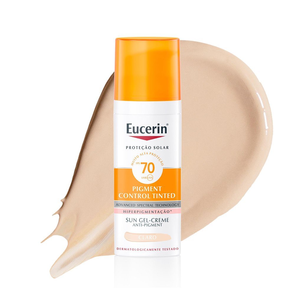 Protetor Solar Facial Antimanchas Eucerin Sun Pigment Control Tinted Anti Pigment FPS 70 Gel Creme Cor Clara 50ml