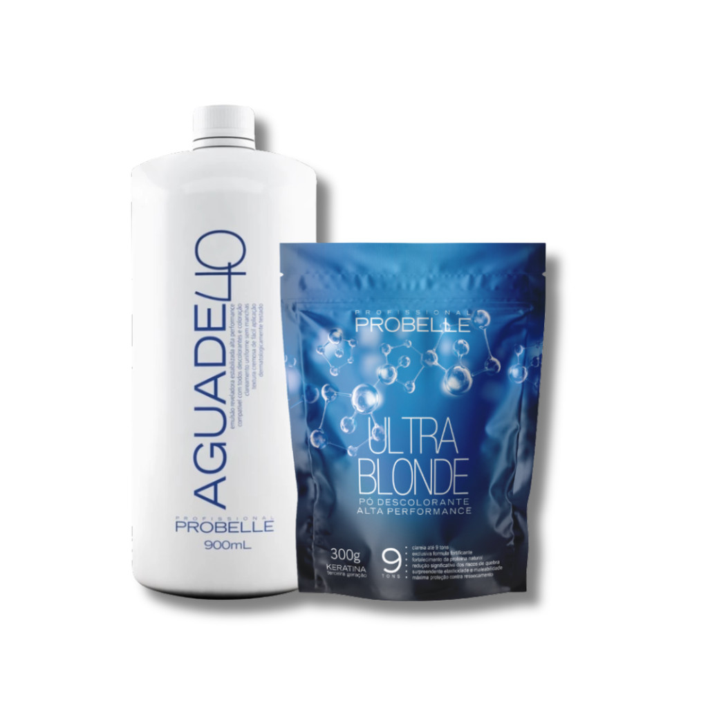 kit Pó Descolorante  Ultra Blond 300g + Agua oxigenada cremosa 40 vol 900ml probelle em Oferta na Shopee