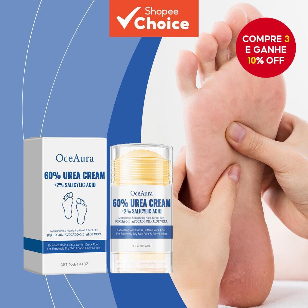 Bastão de Creme de Ureia 60% + Ácido Salicílico 2%, Creme Reparador para Pés Ressecados e Rachados, Hidratação e
