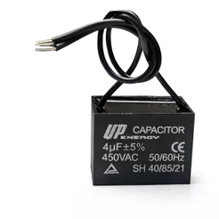 Capacitor Ventilador CBB61 4uF 450VAC 2 Fios Quadrado