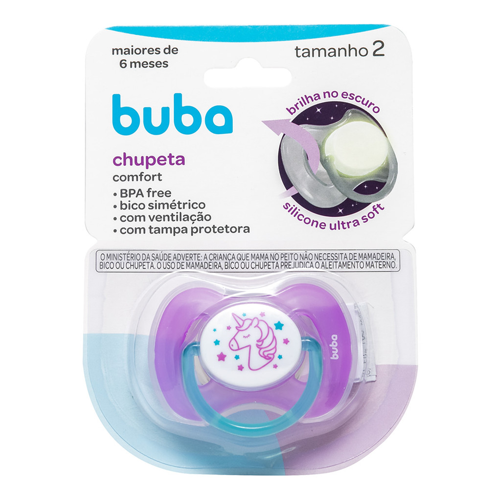 Chupeta Buba Confort Tamanho 2 Noturna Unicórnio em Oferta na Shopee