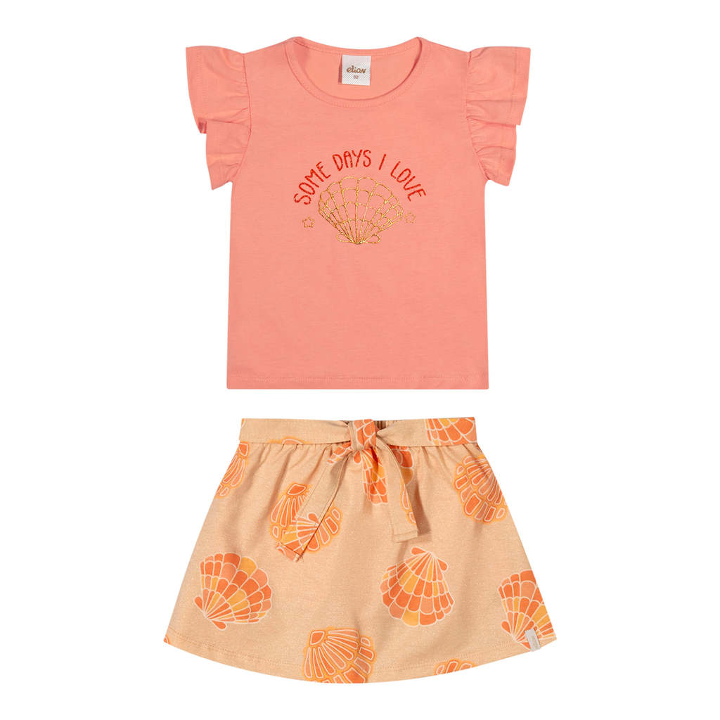 Conjunto Infantil Menina Conchas Elian Laranja em Oferta na Shopee