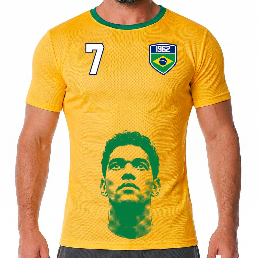 Camisa Dry Fit Retrô Masculina Brasil Futebol Copa Do Mundo 1962 Camiseta Poliéster Proteção UV 50+