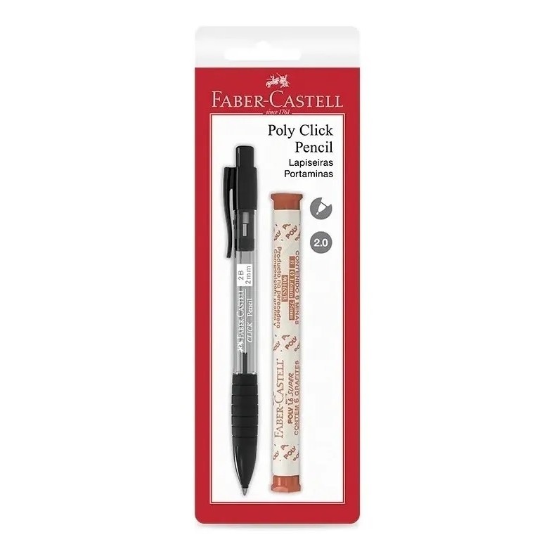 Lapiseira Ponta Grossa 2.0mm Poly Faber Castell + Grafite Pt