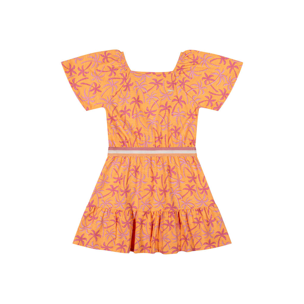 Vestido Infantil Menina Tropical Malha Flamê Elian Laranja em Oferta na Shopee