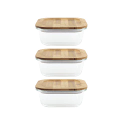 Conjunto de 3 Potes Herméticos de 800 Ml com Tampa de Bambu Oikos
