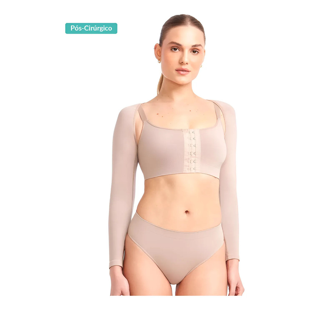 Manga Pós-Cirúrgica Com Fecho Plié Alta Compressão Modeladora Ajustável Para Braços E Costas
