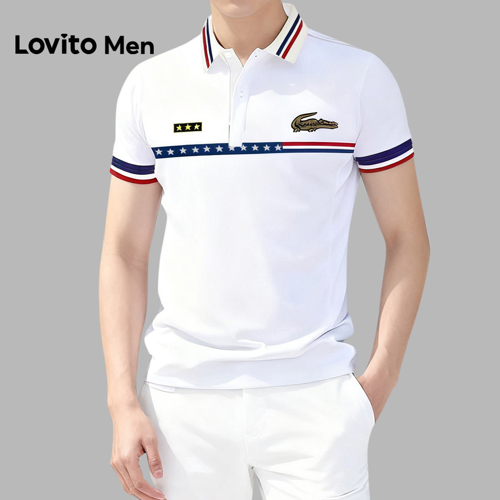 Lovito Men Camisa Polo Casual Botão Primavera/verão Camisa Polo Branca para Homens LNE127017 em Oferta na Shopee