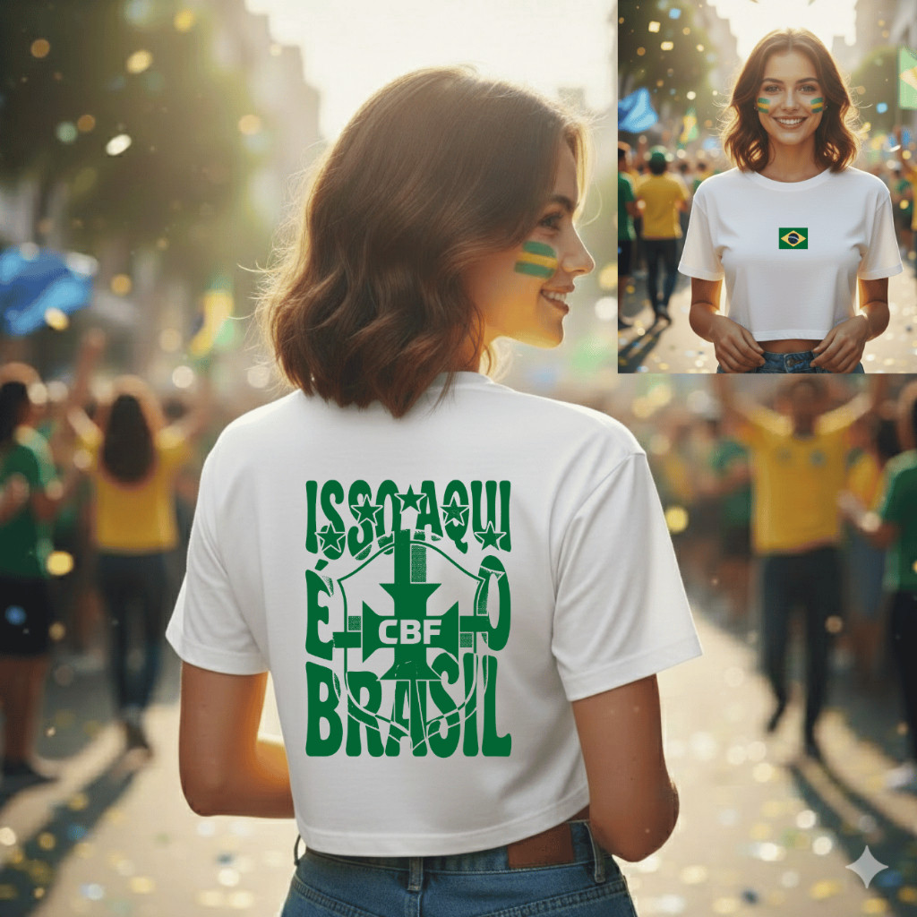 Cropped Brasil Feminino Camiseta Curta Torcedora Seleção Brasileira Algodão Premium Estilo Casual Copa Futebol