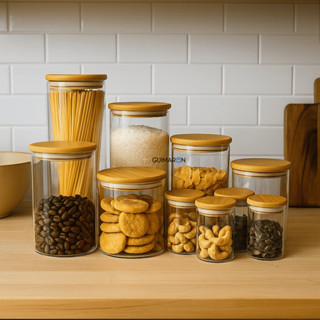 Jogo 10 Potes Hermetico Vidro Mantimentos Tampa Bambu Alimentos Cozinha em Oferta na Shopee