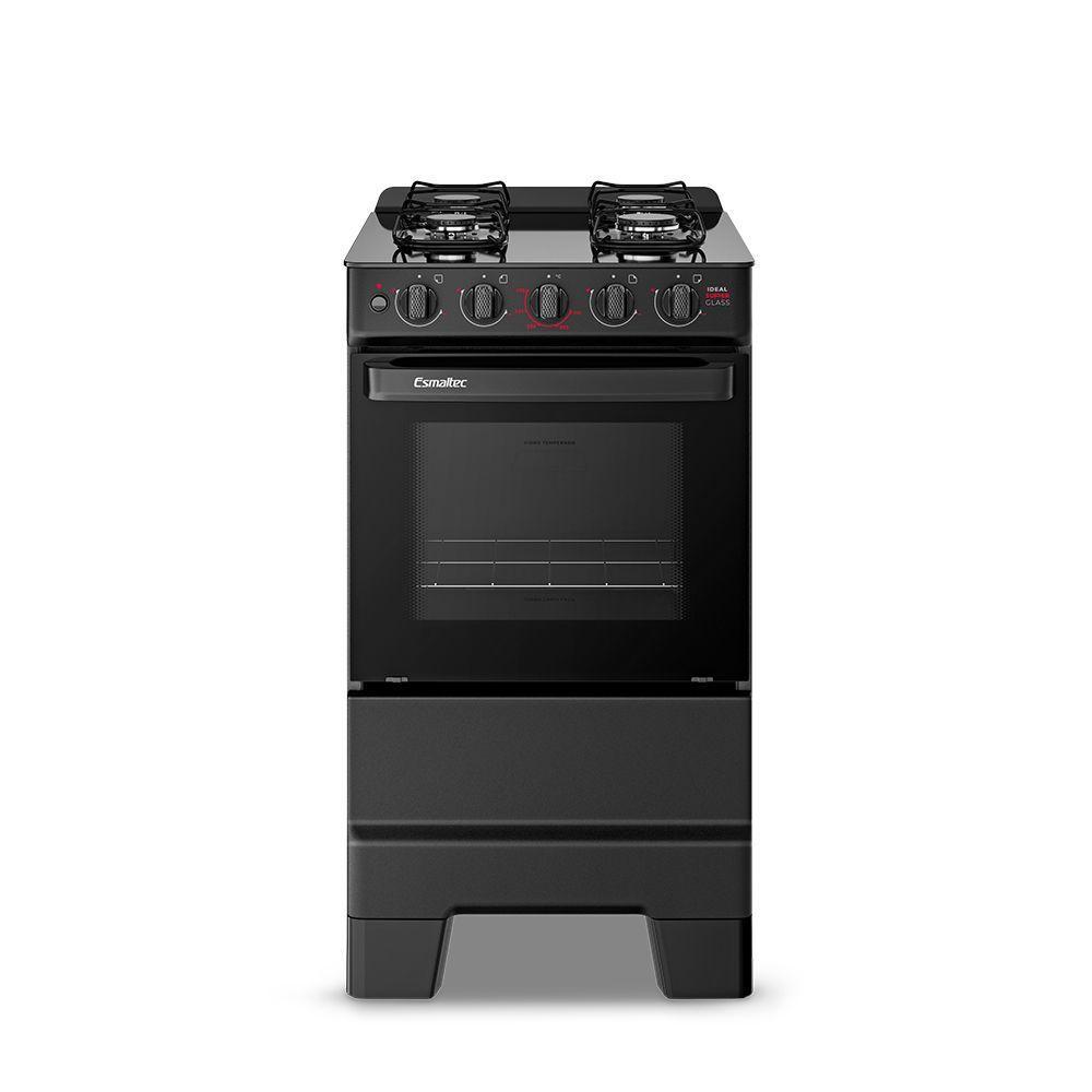 Fogão Esmaltec Ideal Super 4 Bocas Preto Mesa de Vidro Bivolt F4VAP