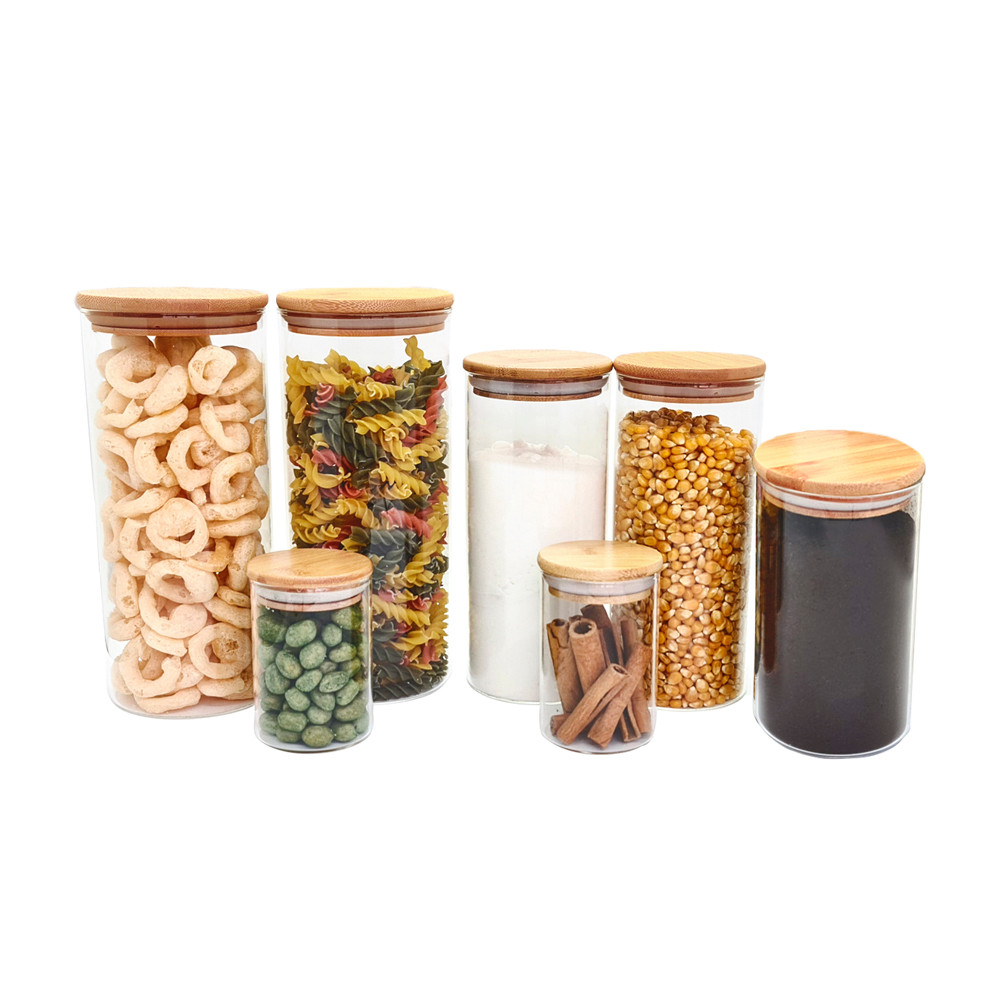 Potes de Vidro P/ Mantimentos C/ Tampa Bambu Oikos - 7 Pçs em Oferta na Shopee