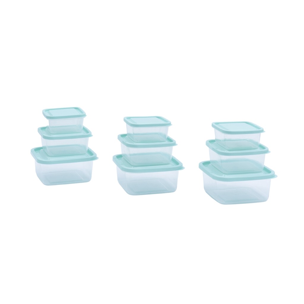 Kit 9 Potes de Plástico Quadrado com Tampa 250ml, 500ml E 1l - Mozcada