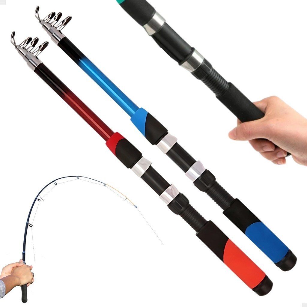 Kit 2 Varas Pesca 1,70m Barata Fibra de Vidro Para Molinete Telescópica Resistente Pescaria