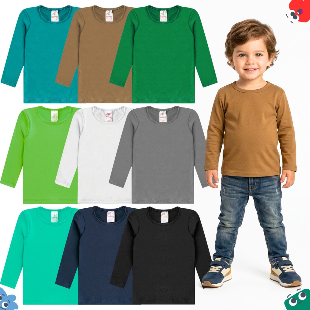 Kit 3 Blusas Térmicas Infantil Menino Manga Longa Segunda Pele Forrada Inverno Masculino