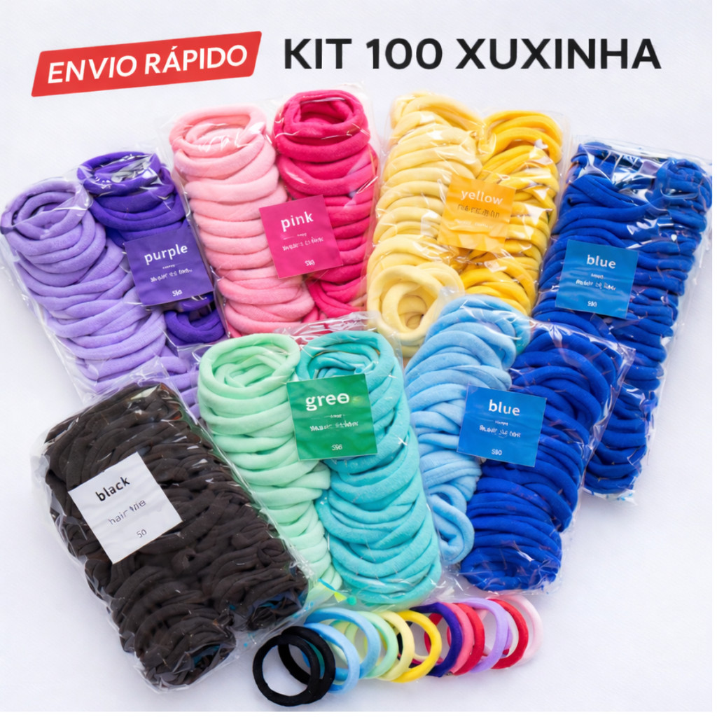 Kit Xuxinha Elástico de Cabelo 100/36UN Rabicó Grande Colorido Acessório de beleza Feminino em Oferta na Shopee