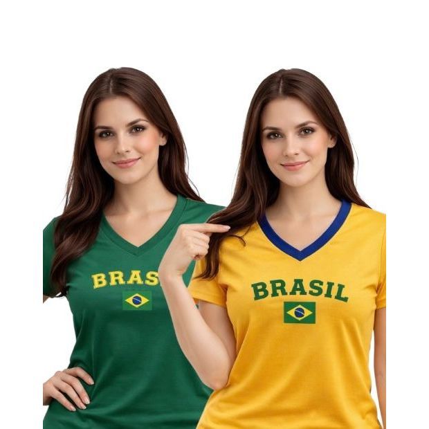 Kit com 2 Camisetas Baby look nas Cores do Brasil Copa 2026 - Promoção