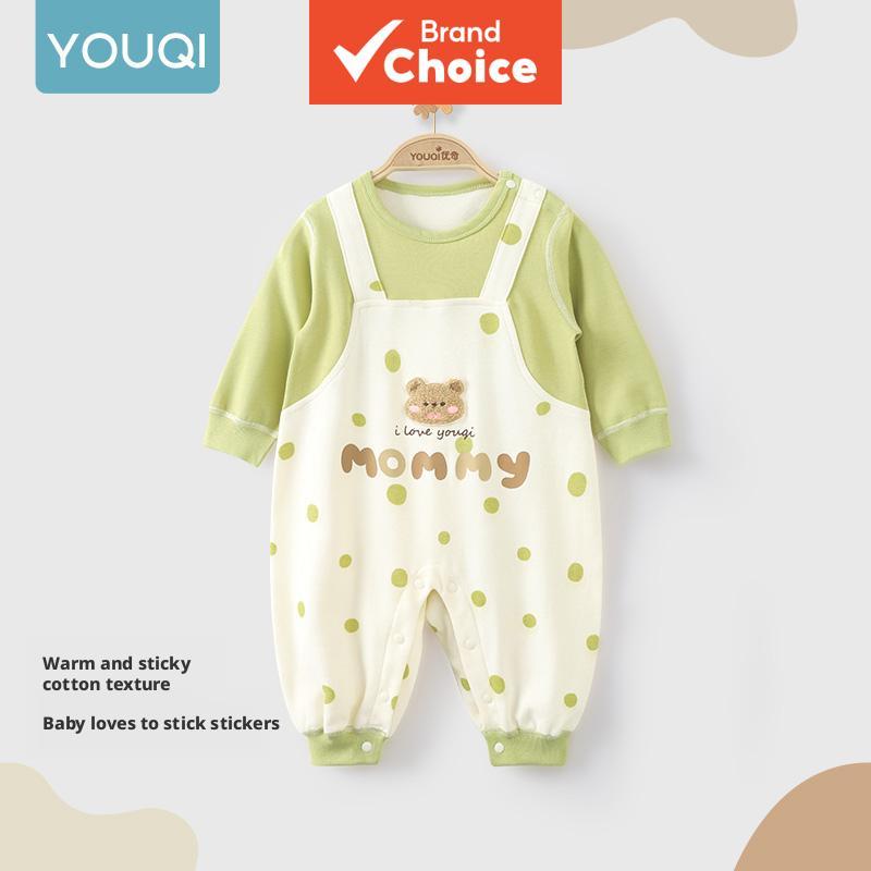 Youqi Macacão De Manga Comprida De Algodão Para Bebê Recém-Nascido , Roupa Casual De Outono Meninos E Meninas , Presente