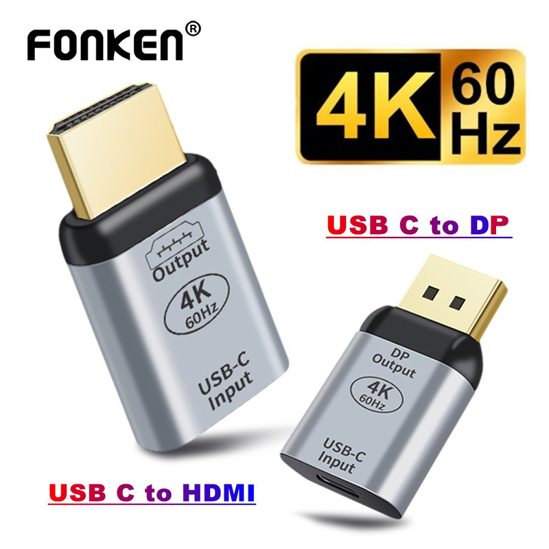 Fonken USB Tipo C Fêmea Para HDMI-Compatível DP Macho Adaptador 4K 60Hz Plug Conversor Portátil Notebook Conector