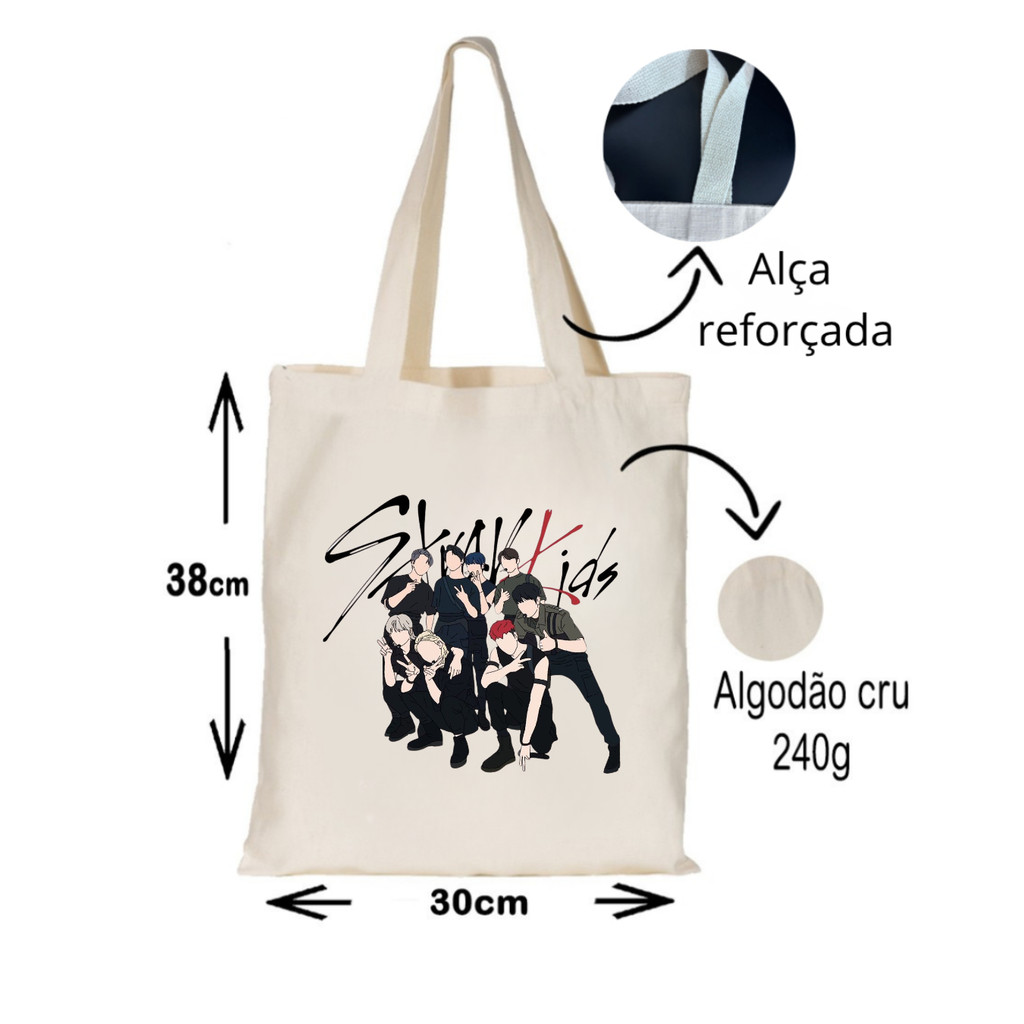 Ecobag Stray Kids Estampada K-pop | Sacola Algodão Cru | Bolsa Feminina Stay | Produtos SKZ e turnê mundial