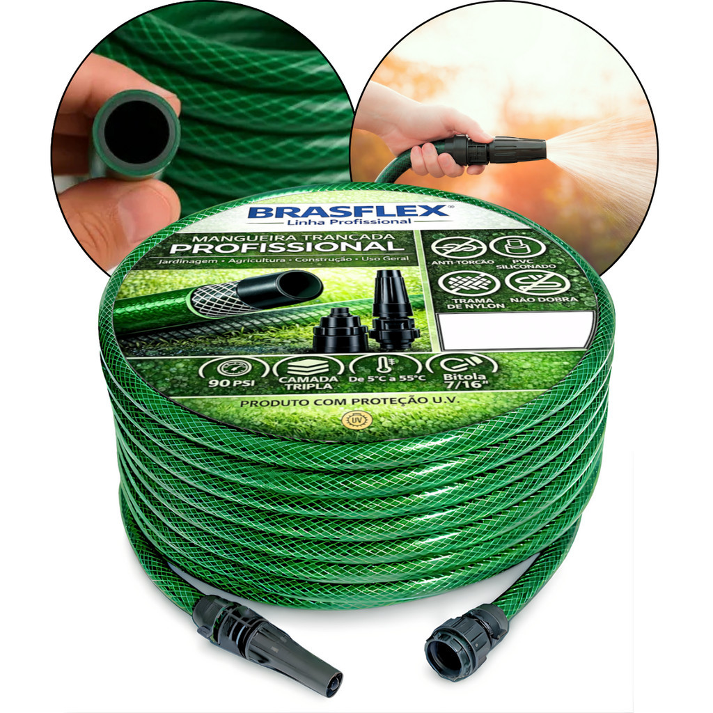 Mangueira de Jardim 30 Metros BrasFlex Antitorção Flexível Verde Profissional