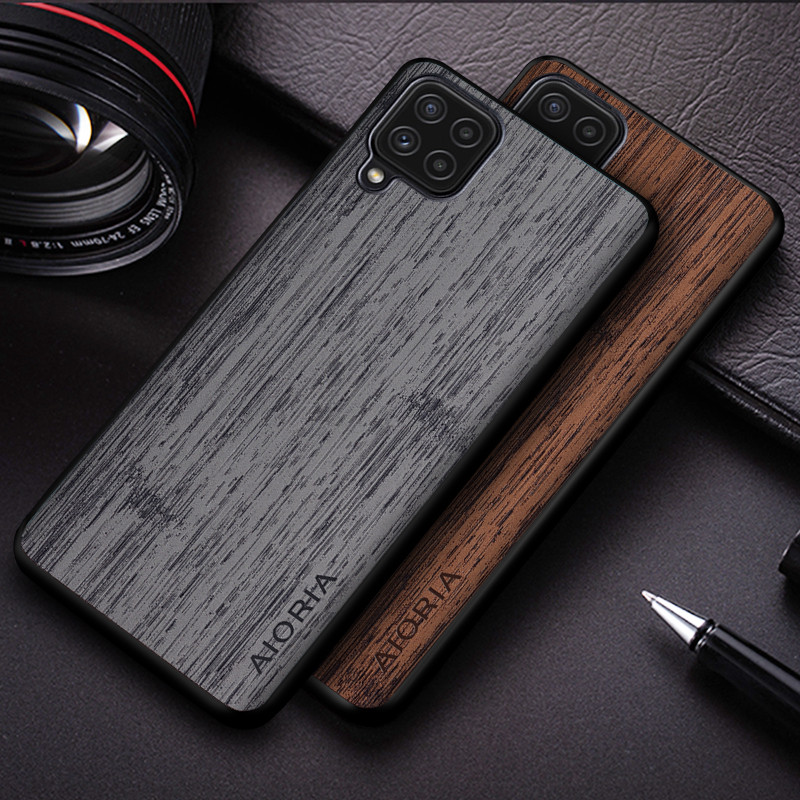 Capa Para Samsung Galaxy A22 A12 A32 A42 A52 A72 M12 F12 M42 Padrão De Madeira Bambu De Telefone De Couro Luxo coque A72