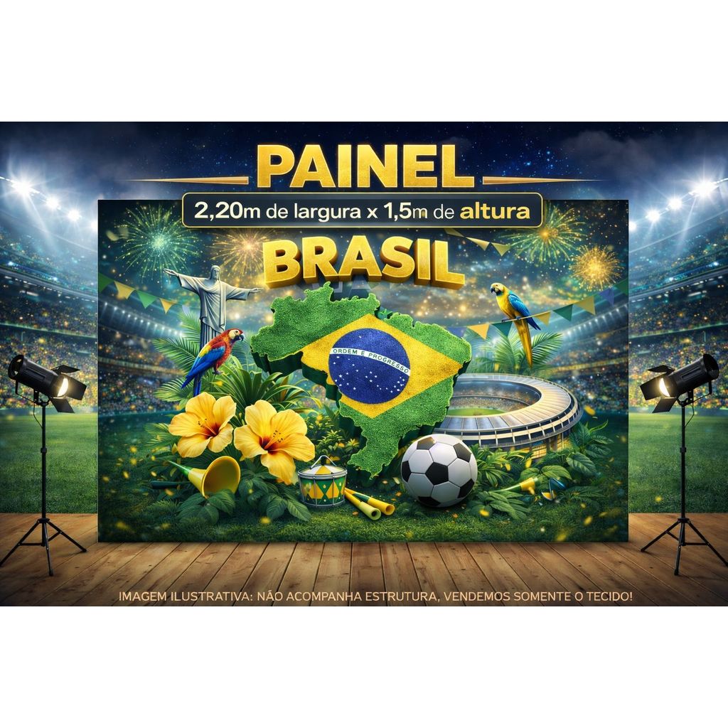 Fundo Fotográfico em Tecido COPA DO MUNDO BRASIL 2026 - 2,20x1,60 - LANÇAMENTO Painel Copa do Mundo