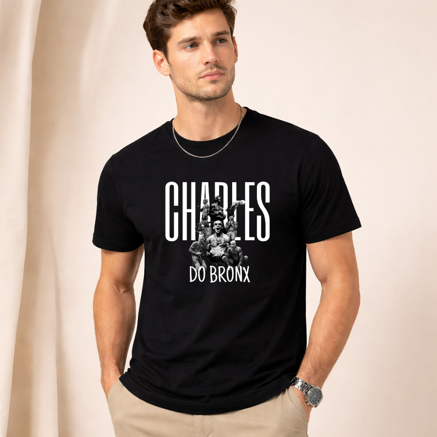 Camiseta Charles Bronx Estampa Lutador UFC Camisa Manga Curta Gola Redonda Casual Estilo Streetwear