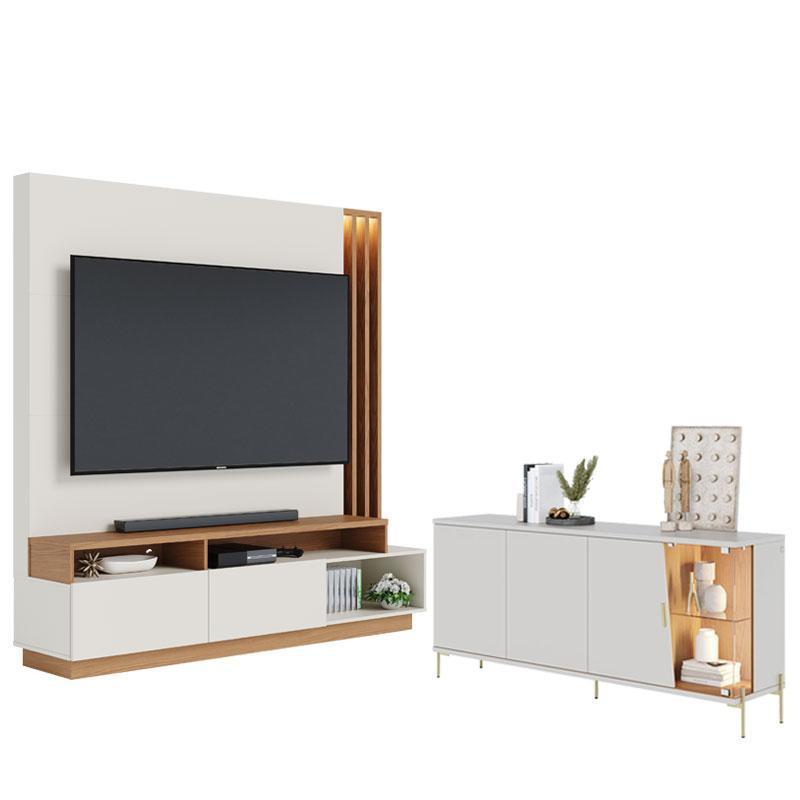 Estante Home Theater Humaita com Aparador Buffet Sena com Led Off White Matte Freijó - Colibri