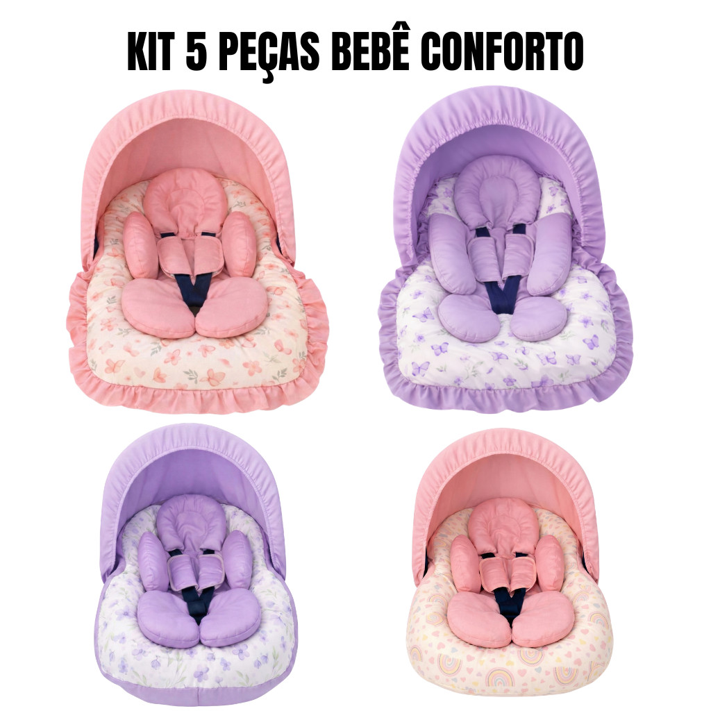 Kit Capa Bebê Conforto MENINA 5 Peças Tamanho Universal Estampado Completo