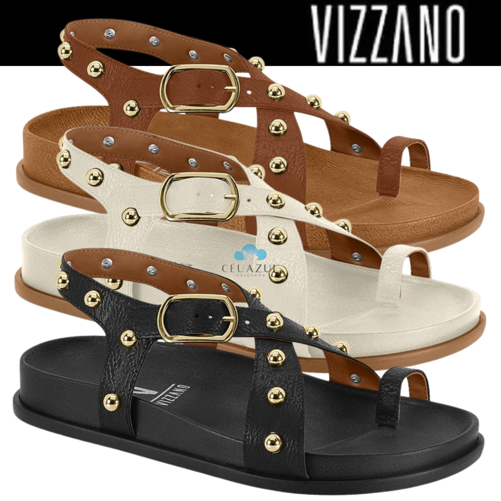 Sandália Feminina Vizzano Papete Rasteira Tachas Esferas Original em Oferta na Shopee