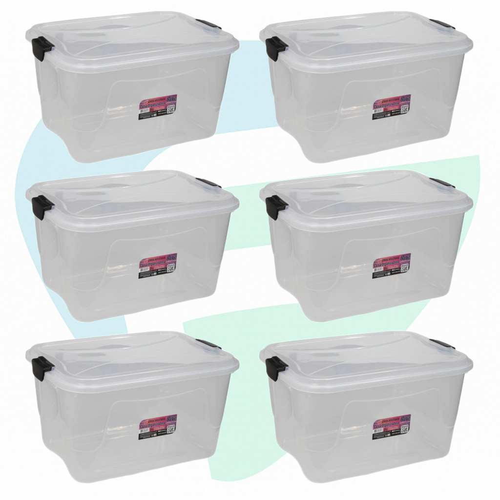 Kit 6 Caixa Organizadora Transparente Multibox 15L Com Tampa E Trava Alta Qualidade