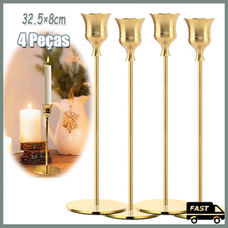 4 peças castiçais de metal para castiçais de 32.5×8cm castiçais para decoração de mesa de jantar decoração de casa
