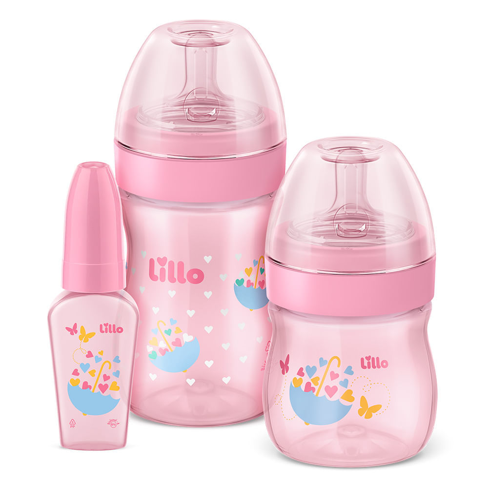 Kit de Mamadeiras Lillo Primeiros Passos Cor Rosa com 3 Unidades Ref: 604631 em Oferta na Shopee