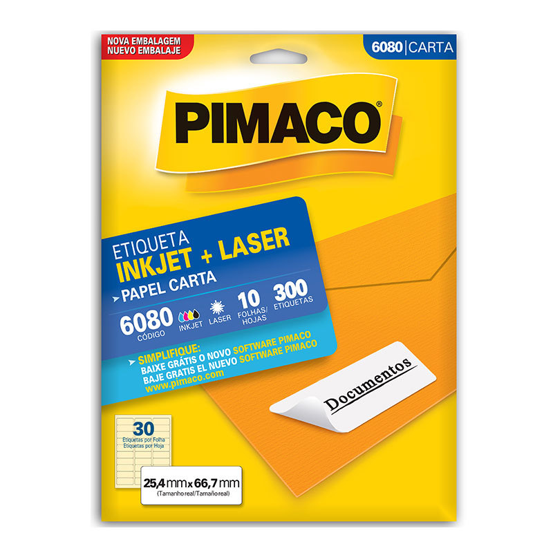 Etiqueta inkjet/laser carta 6080 com 10 folhas Pimaco