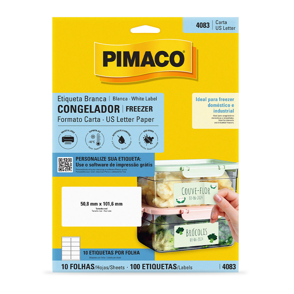 Etiqueta inkjet/laser para congelador e freezer 4083 com 10 folhas Pimaco