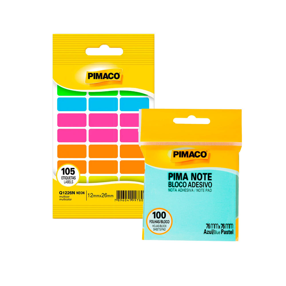 Kit Etiqueta TP retangular neon + Bloco adesivo Pimaco