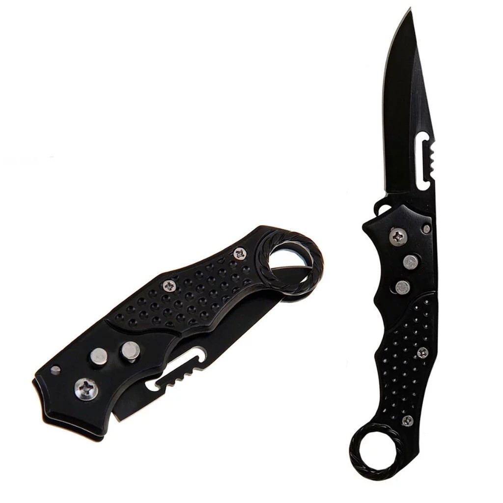 Canivete Automático com Trava em Aço Inox Preto – Ideal para Camping, Frutas e Uso ao Ar Livre
