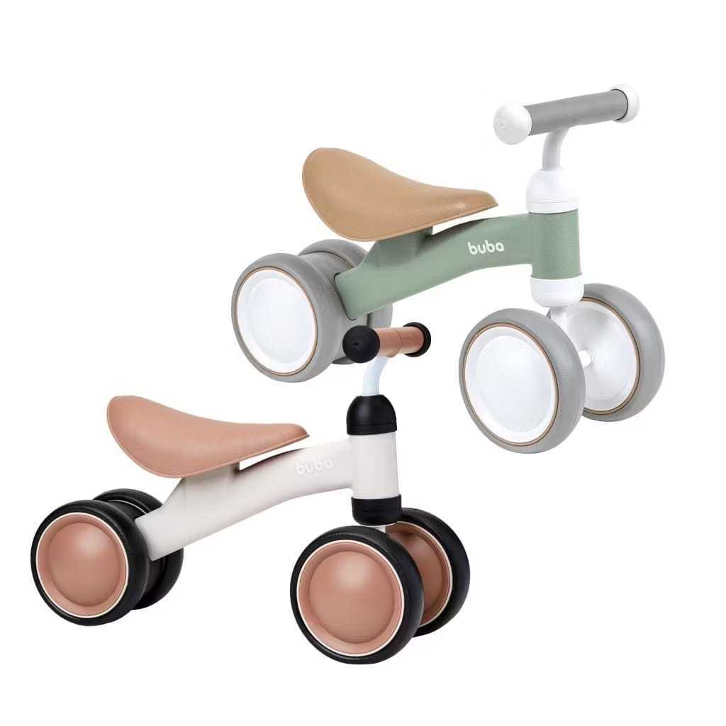 Bicicleta de Equilíbrio 4 Rodas Retrô Sem Pedal Andador Verde e Bege Buba Criança Diversão